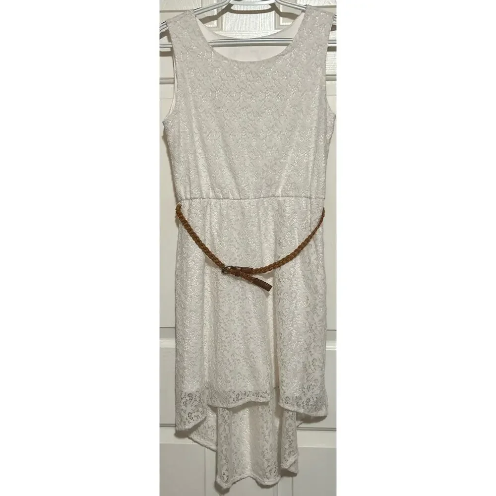 Place Junior's White Hi Low Lace Sleeveless Dress w/Brown Belt Size‎ XXL-16